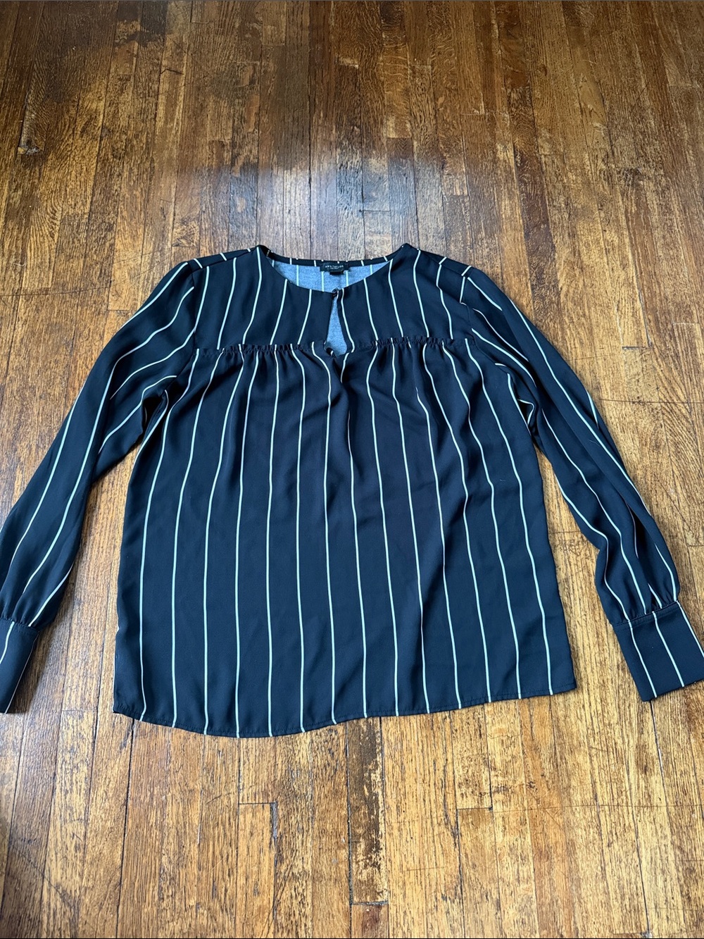 Ann Taylor Black Long-Sleeve Striped Blouse